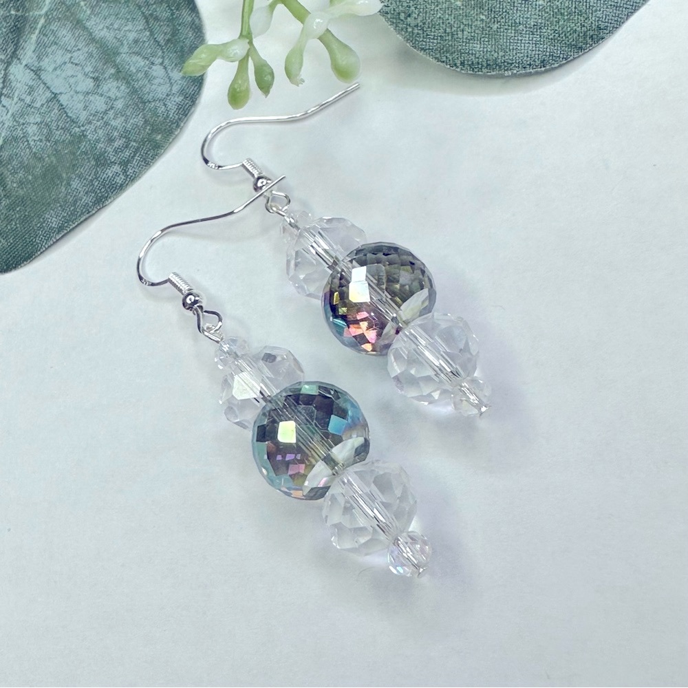 3/$25 Sparkly Faceted Glass Silver Earrings